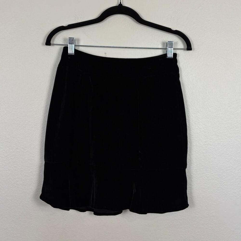 For Love & Lemons Velvet Silk Blend Size Zip Ruffle Hem Black Mini Skirt XS